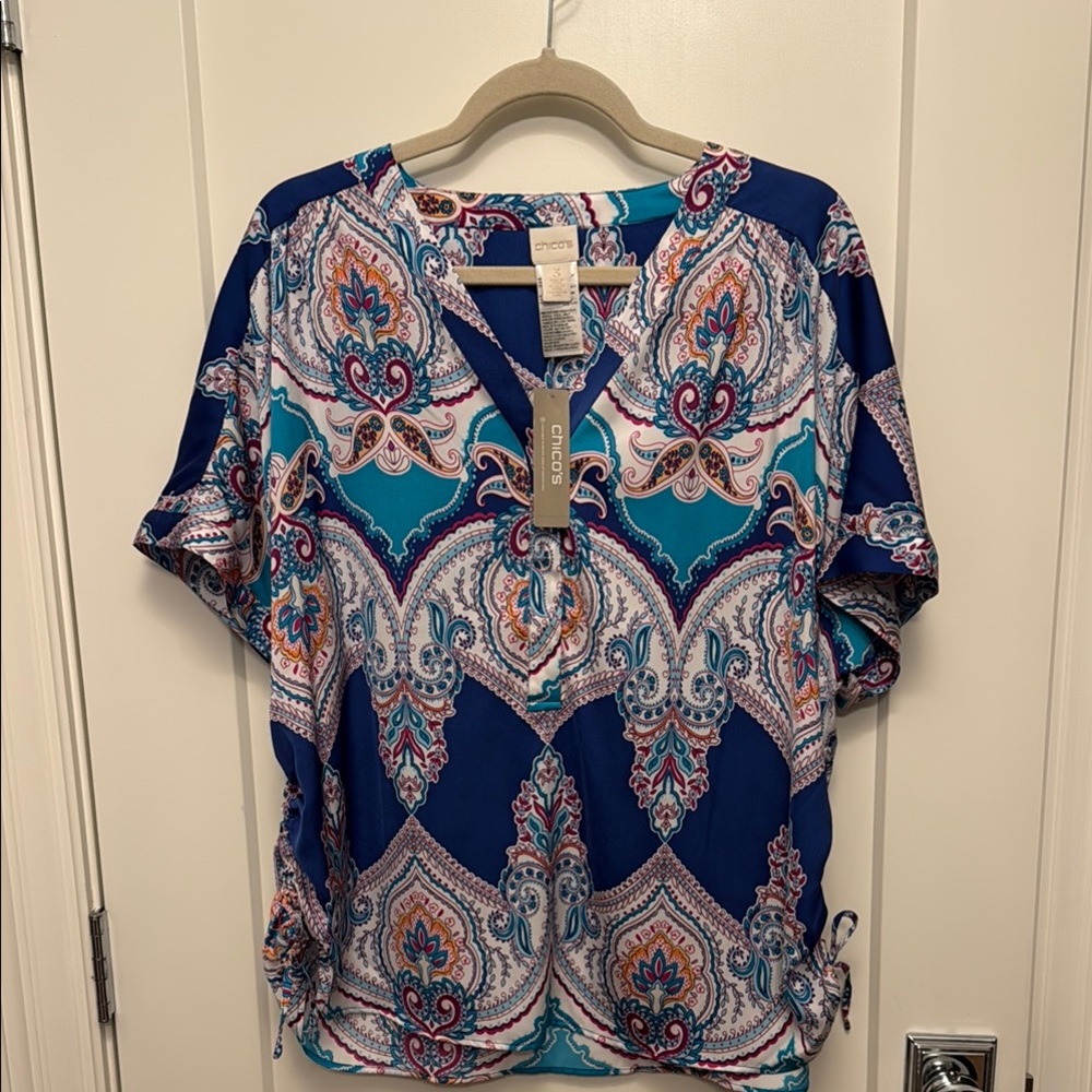 Chico's Blue and Teal Paisley Blouse